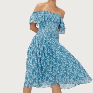 Blue Floral Off-Shoulder Mini Dress